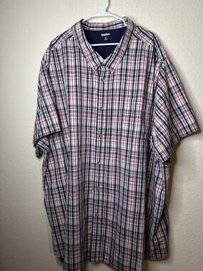 EUC King Size 6XL Short Sleeve Red White Blue Button Up Shirt Dressy Casual
